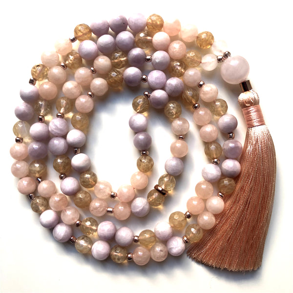 Kunzite Mala Beads, Citrine 108 Mala, Morganite Mala Necklace, Yoga Jewelry, Meditation Beads