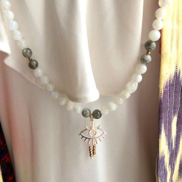 Labradorite Beads, 108 Mala, Moonstone Mala Necklace, RA Charm