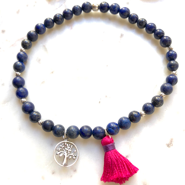 Aria Mala Atelier's unique one-of-a-kind Lapis Lazuli with Tree of Life sterling silver charm for spiritual living