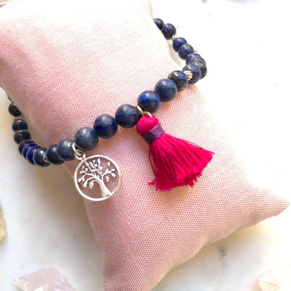 Aria Mala Atelier's unique one-of-a-kind Lapis Lazuli with Tree of Life sterling silver charm for spiritual living