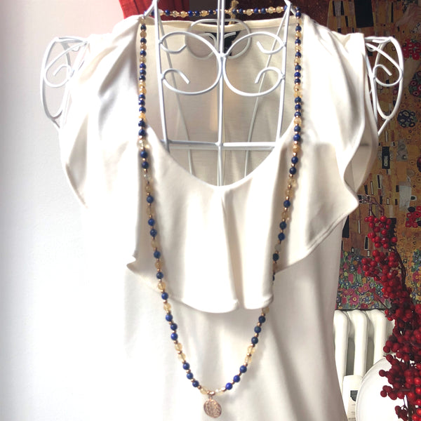 Lapis Lazuli Mala Beads, Citrine Mala Necklace, Flower of Life, Yoga Jewelry, Meditation Beads