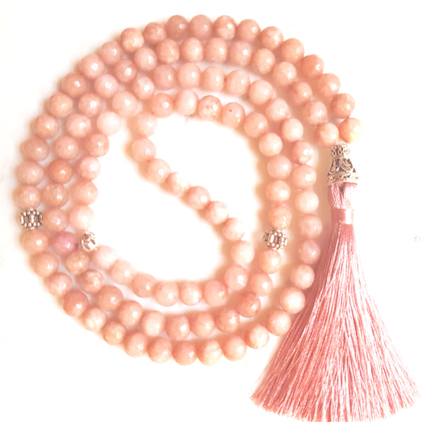 Aria Mala Atelier's unique one-of-a-kind pink jadeite gemstone meditation japa mala is for yoga meditation empowering spiritual daily practise and intention setting