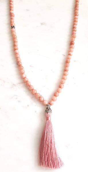 Aria Mala Atelier's unique one-of-a-kind pink jadeite gemstone meditation japa mala is for yoga meditation empowering spiritual daily practise and intention setting