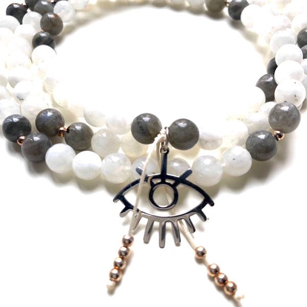 Labradorite Beads, 108 Mala, Moonstone Mala Necklace, RA Charm