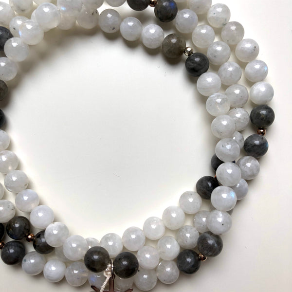 Labradorite Beads, 108 Mala, Moonstone Mala Necklace, RA Charm