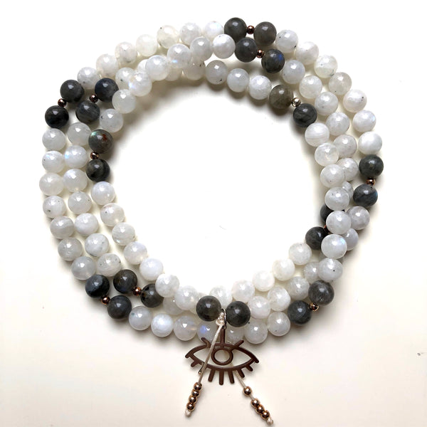 Labradorite Beads, 108 Mala, Moonstone Mala Necklace, RA Charm