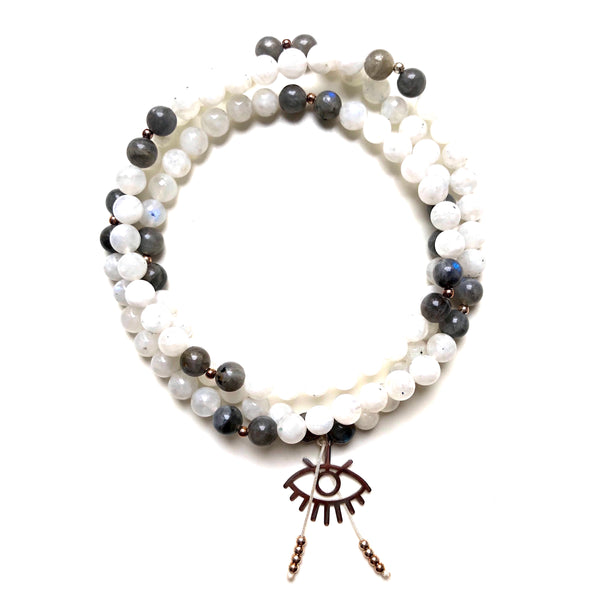Labradorite Beads, 108 Mala, Moonstone Mala Necklace, RA Charm