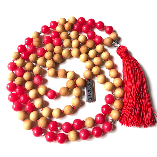 Red Jade Mala Beads, 108 Mala, Mala Necklace, Namaste Mala, Yoga Jewelry, Meditation Beads