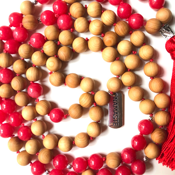 Red Jade Mala Beads, 108 Mala, Mala Necklace, Namaste Mala, Yoga Jewelry, Meditation Beads