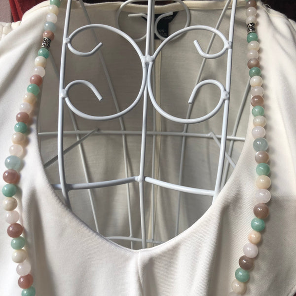 Amazonite Mala Beads, Hamsa, Aquamarine Yoga Necklace, Sunstone Yoga Schmuck