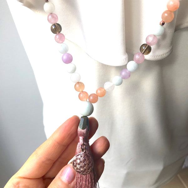 Aquamarine Mala Beads, Smoky Quartz, Jade Mala Necklace, 108 Mala, Yoga Jewelry, Meditation