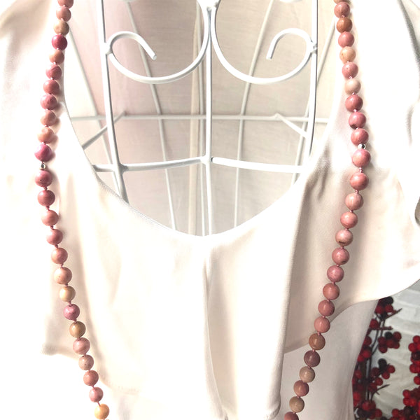 Rhodonite Mala Beads, 108 Mala, Yoga Necklace, Crystal Quartz, Heart Chakra, Yoga Jewelry