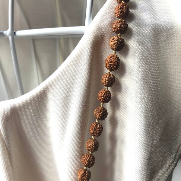 Rose Quartz Mala Beads, Rudraksha Prayer Beads, Yoga Jewelry, 108 Mala, Tassel Necklace