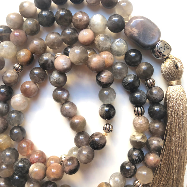 Moonstone Mala Beads, 108 Mala, Mala Necklace, Yin Yang, Yoga Jewelry, Meditation Beads