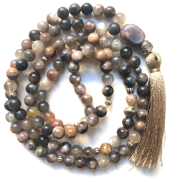 Moonstone Mala Beads, 108 Mala, Mala Necklace, Yin Yang, Yoga Jewelry, Meditation Beads