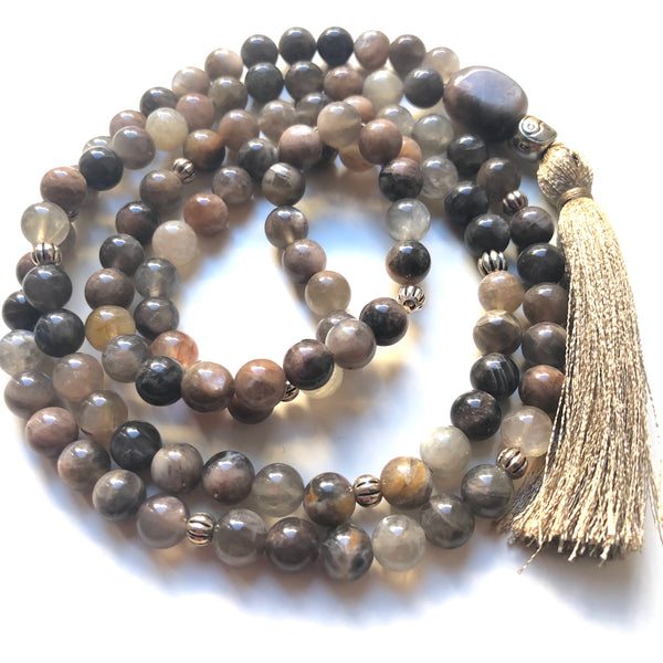 Moonstone Mala Beads, 108 Mala, Mala Necklace, Yin Yang, Yoga Jewelry, Meditation Beads