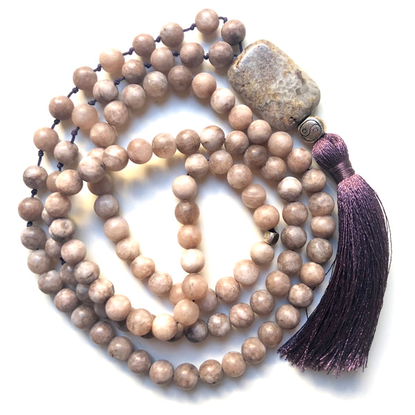 Smoky Jade Mala Beads, Yin&Yang Charm, Yoga Schmuck, 108 beads, Mala Necklace, Meditation