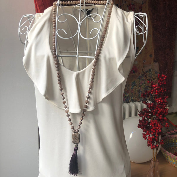 Smoky Jade Mala Beads, Yin&Yang Charm, Yoga Schmuck, 108 beads, Mala Necklace, Meditation