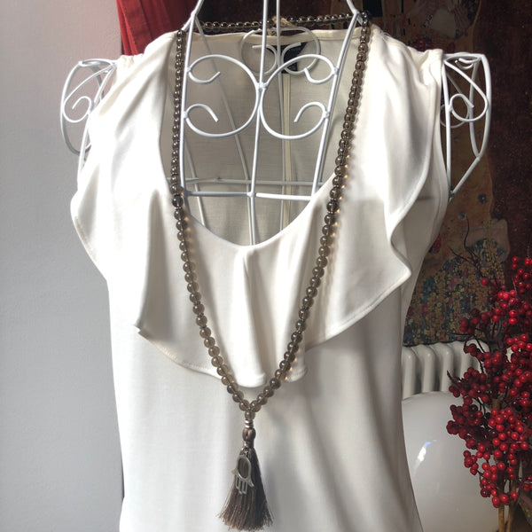 Smoky Quartz Mala Beads, Hamsa, 108 Mala, Mala Necklace, Yoga Jewelry