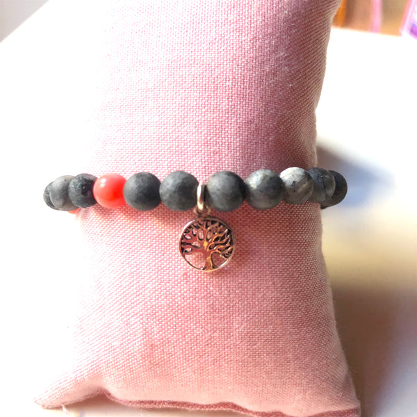 Inner Peace Bracelet, Spectrolite Mala Bracelet, Coral Wrist Mala, Yoga Bracelet, Mala Bracelet, Spiritual Jewelry