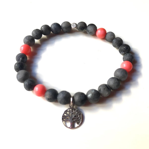 Inner Peace Bracelet, Spectrolite Mala Bracelet, Coral Wrist Mala, Yoga Bracelet, Mala Bracelet, Spiritual Jewelry