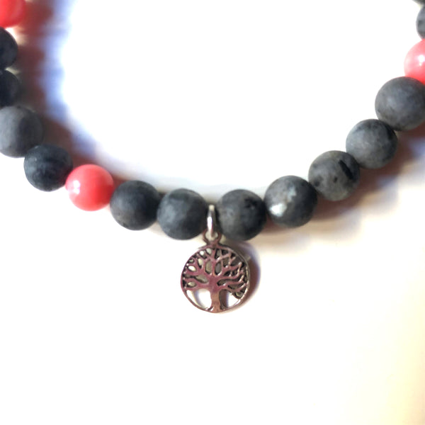 Inner Peace Bracelet, Spectrolite Mala Bracelet, Coral Wrist Mala, Yoga Bracelet, Mala Bracelet, Spiritual Jewelry