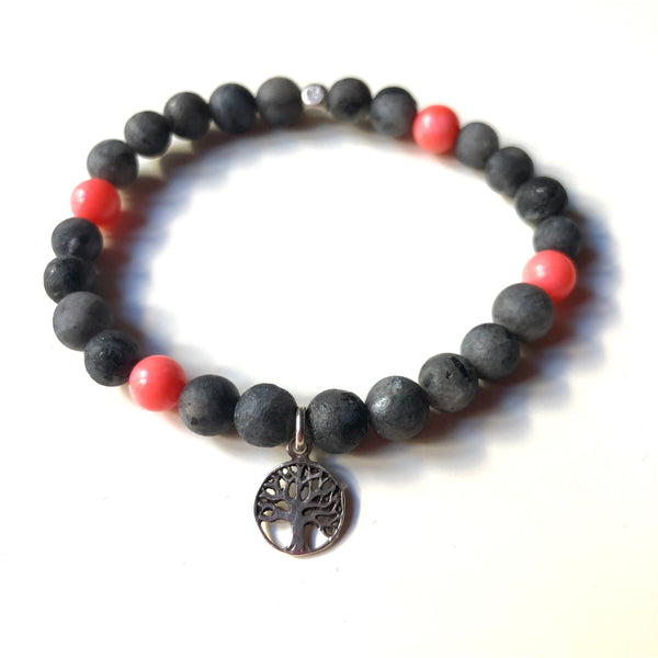 Inner Peace Bracelet, Spectrolite Mala Bracelet, Coral Wrist Mala, Yoga Bracelet, Mala Bracelet, Spiritual Jewelry