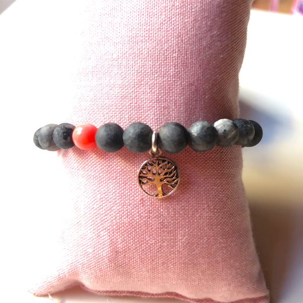 Inner Peace Bracelet, Spectrolite Mala Bracelet, Coral Wrist Mala, Yoga Bracelet, Mala Bracelet, Spiritual Jewelry