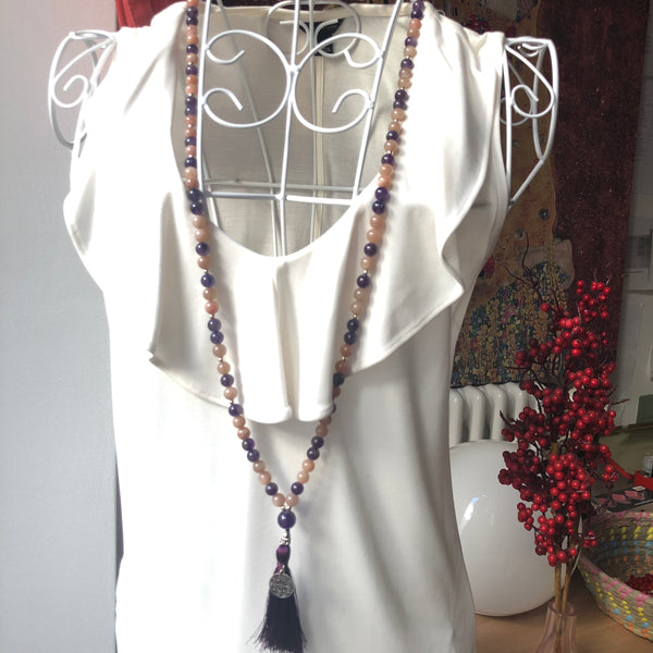 Moonstone Mala Beads, Amethyst Mala Necklace, 108 Mala, Yoga Jewelry, Meditation Beads