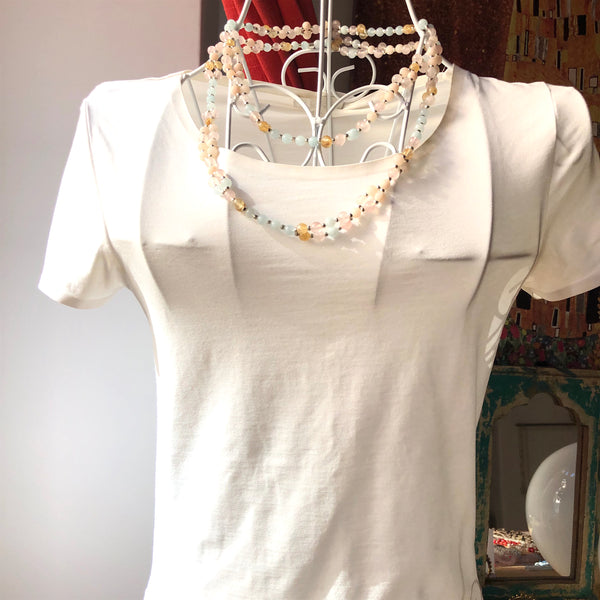 Tantric Mala Necklace: Aquamarine, Citrine, Rose Quartz 6 mm