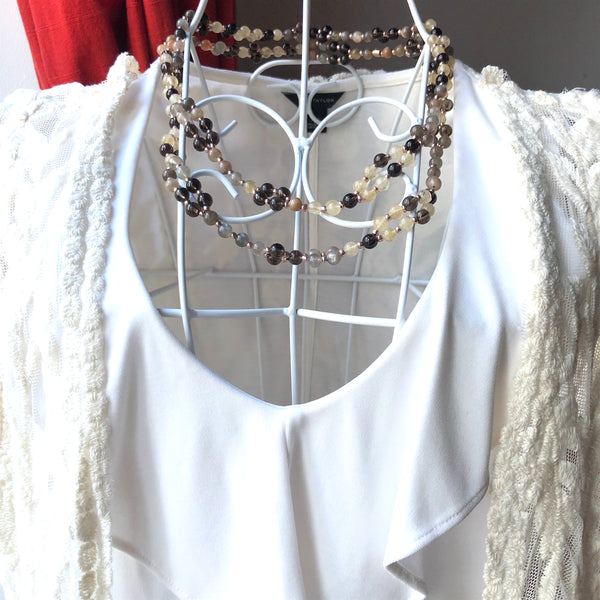 Tantric Mala Necklace: Moonstone, Smoky Quartz, Citrine 6 mm