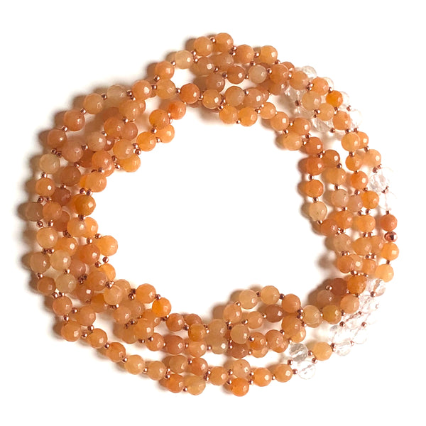 Tantric Mala Necklace: Aventurine, Crystal Quartz 6 mm.