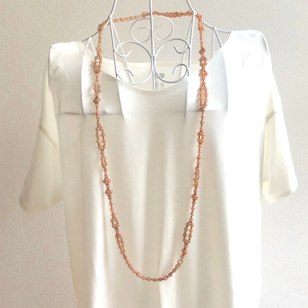 Tantric Mala Necklace: Rose Moonstone Faceted 6 mm.