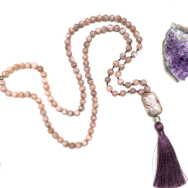 Smoky Jade Mala Beads, Yin&Yang Charm, Yoga Schmuck, 108 beads, Mala Necklace, Meditation