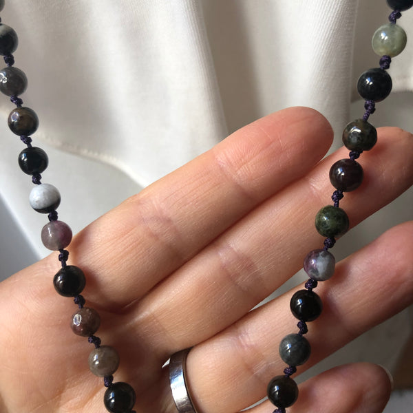 Tourmaline Mala Beads, 108 Mala, Amethyst Mala Necklace, Hand Knotted, Yoga Jewelry