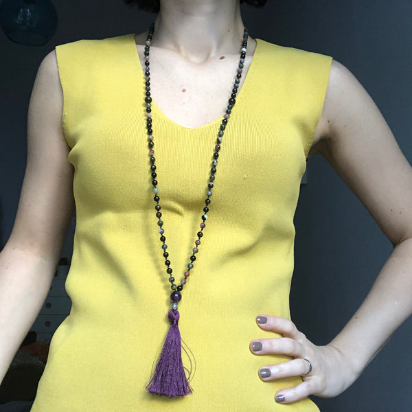Tourmaline Mala Beads, 108 Mala, Amethyst Mala Necklace, Hand Knotted, Yoga Jewelry