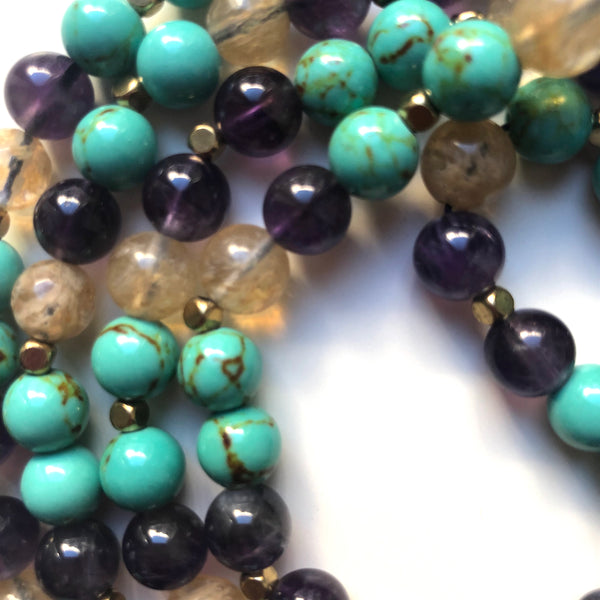 Turquoise Mala Beads, 108 Mala, Amethyst Mala Necklace, Citrine Yoga Jewelry