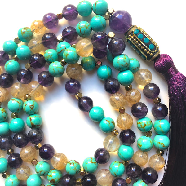 Turquoise Mala Beads, 108 Mala, Amethyst Mala Necklace, Citrine Yoga Jewelry