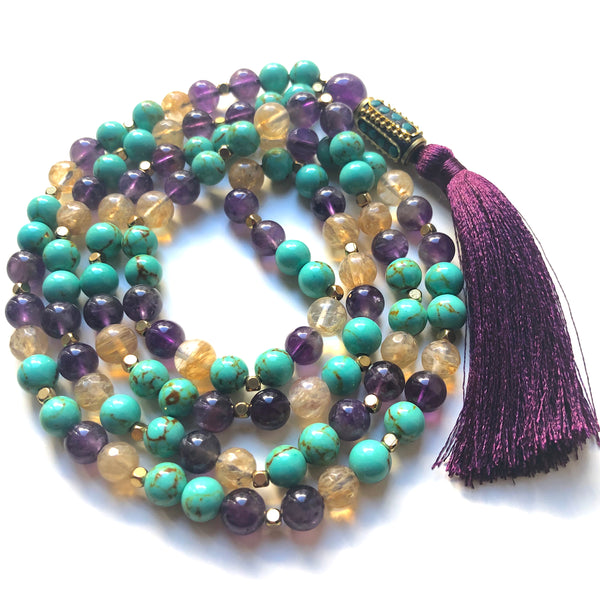 Turquoise Mala Beads, 108 Mala, Amethyst Mala Necklace, Citrine Yoga Jewelry