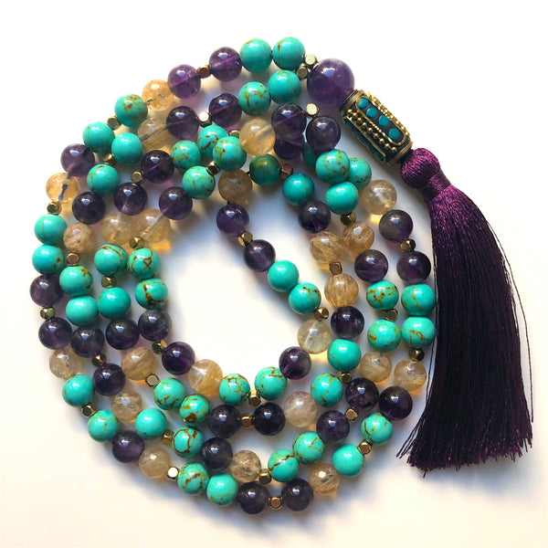 Turquoise Mala Beads, 108 Mala, Amethyst Mala Necklace, Citrine Yoga Jewelry