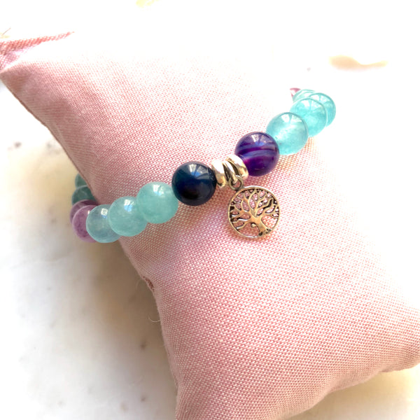 Aria Mala Atelier's unique one-of-a-kind Turquoise Jade Purple Agate with Tree of Life charm for spiritual living