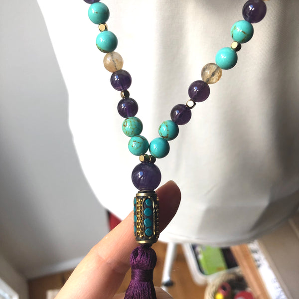 Turquoise Mala Beads, 108 Mala, Amethyst Mala Necklace, Citrine Yoga Jewelry