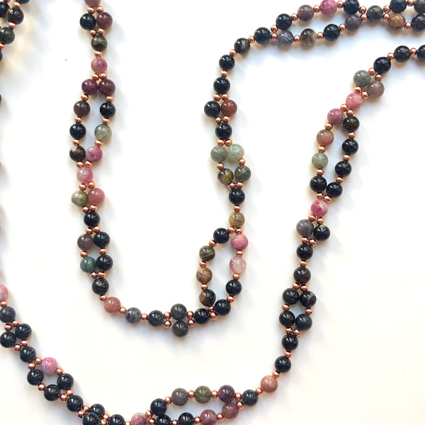 Tantric Mala Necklace: Pink & Purple Tourmaline 6 mm.