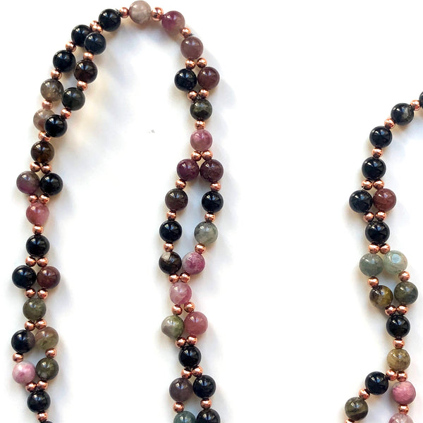 Tantric Mala Necklace: Pink & Purple Tourmaline 6 mm.