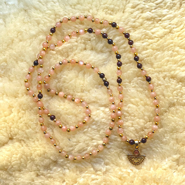 Radiant Soul Mala: Sunstone, Red Garnet