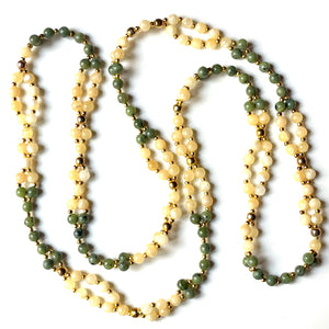 Tantric Mala Necklace: Jade, Calcite, Gold Beads 6 mm