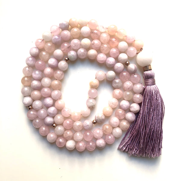 Kunzite Mala Beads, Morganite 108 Mala, Yoga Jewelry, Meditation Beads