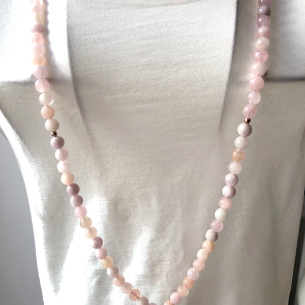 Kunzite Mala Beads, Morganite 108 Mala, Yoga Jewelry, Meditation Beads