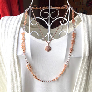 tantric mala necklace rose moonstone quartz 4 mm.