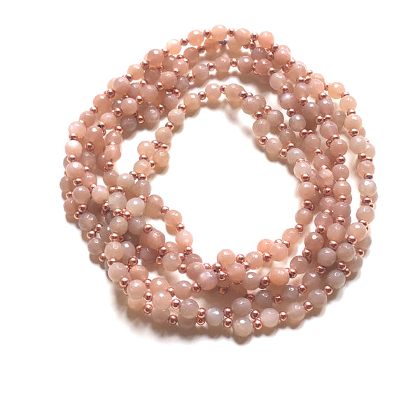 Tantric Mala necklace 6 mm rose moonstone
